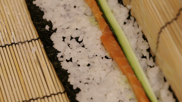 Preparing Sushi Rolls at Home