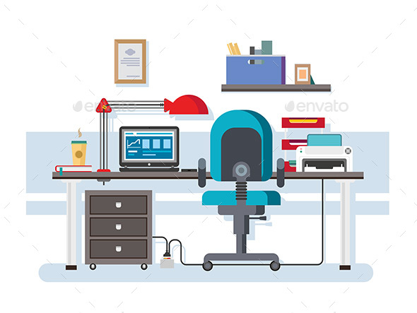 Office Workplace Flat Design - Objects Vectors