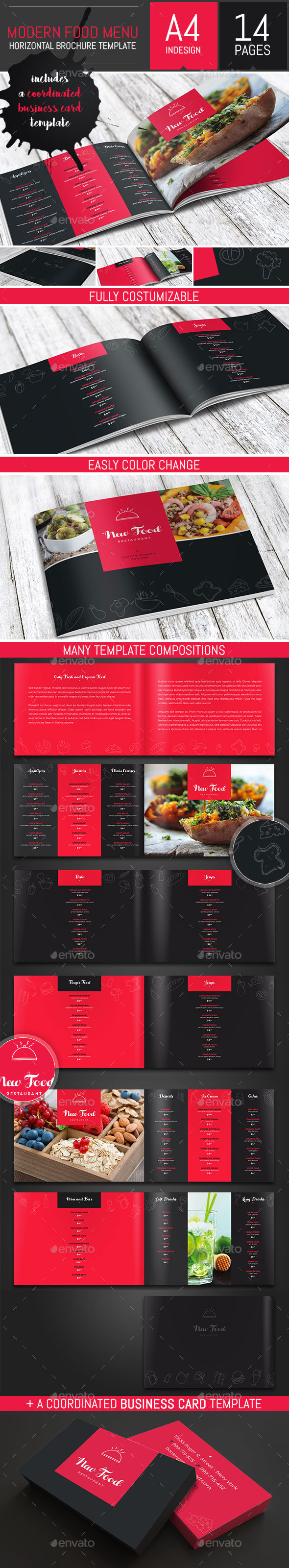 Modern Food Restaurant Menu Brochure / Bi-Fold Template - Food Menus Print Templates