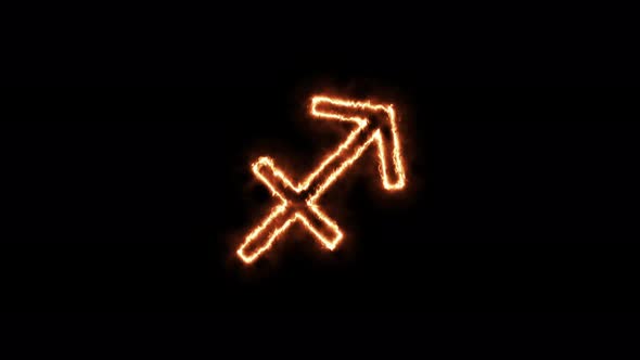 Zodiac signs Sagittarius on fire. Symbol animation burning in a flame on a black background alt