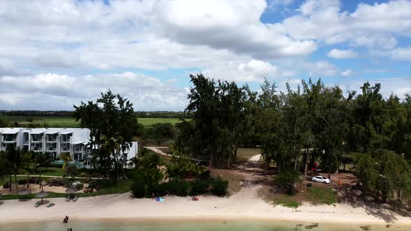 Beautiful luxus resort with private beach and coral reef in indian ocean,aerial backwards alt