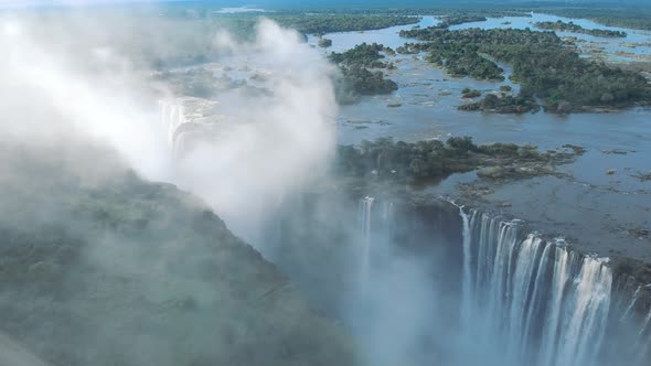 Arial drone footage of the Victoria Falls