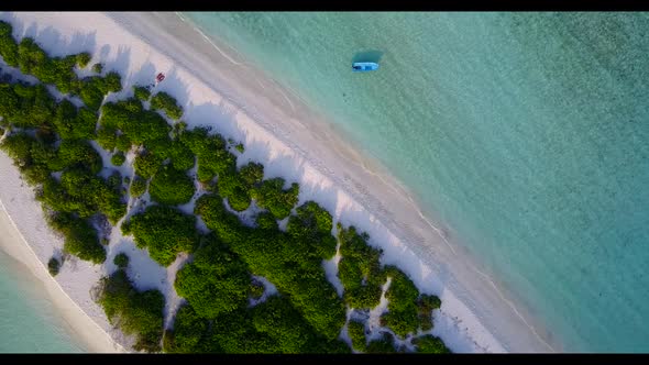 Aerial top view landscape of tropical coast beach lifestyle by blue ocean with white sand background alt