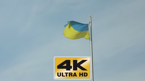 Ukrainian National Flag Flying Waving On Flagpole