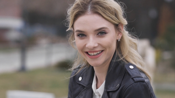 Portrait Of a Beautiful Sexy Smiling Happy Girl With Big Full Lips With Blond Hair alt