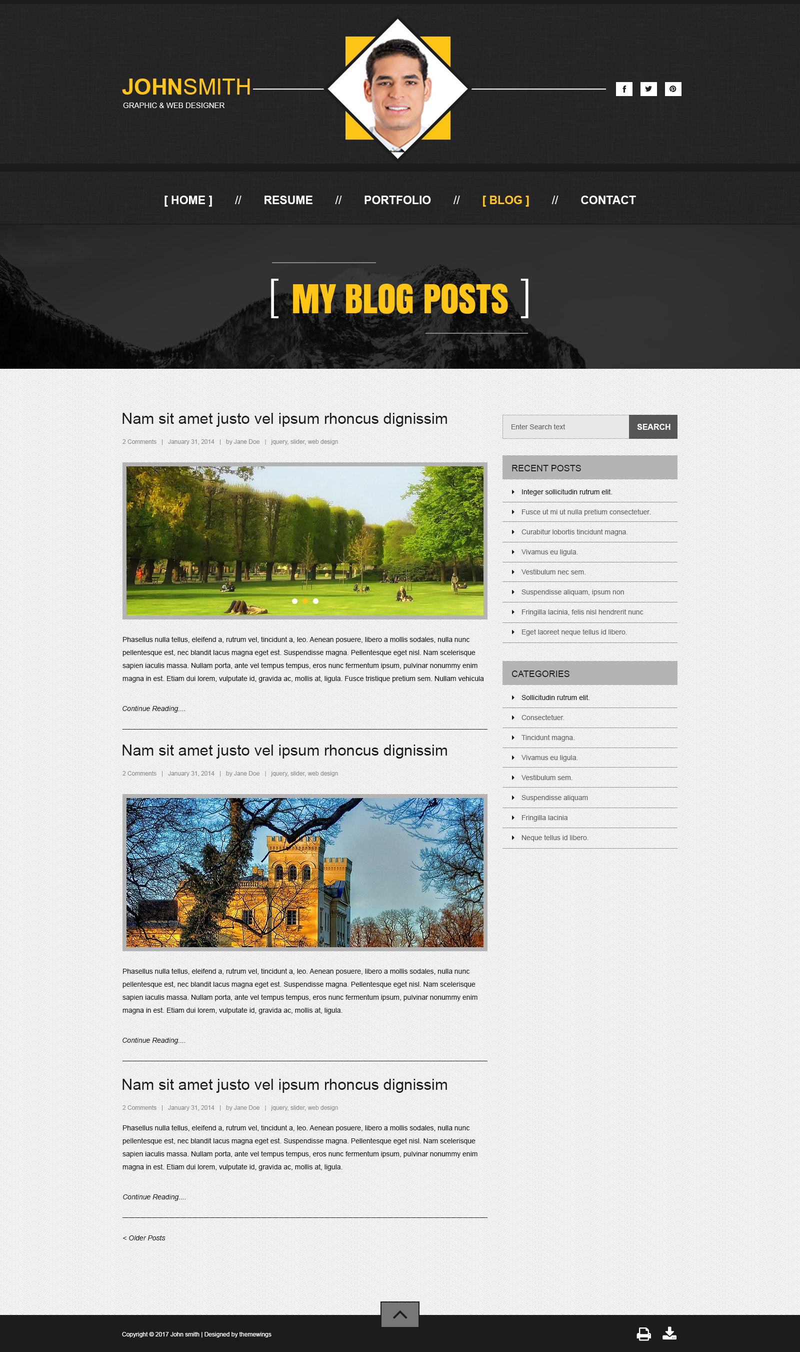 single page menu template