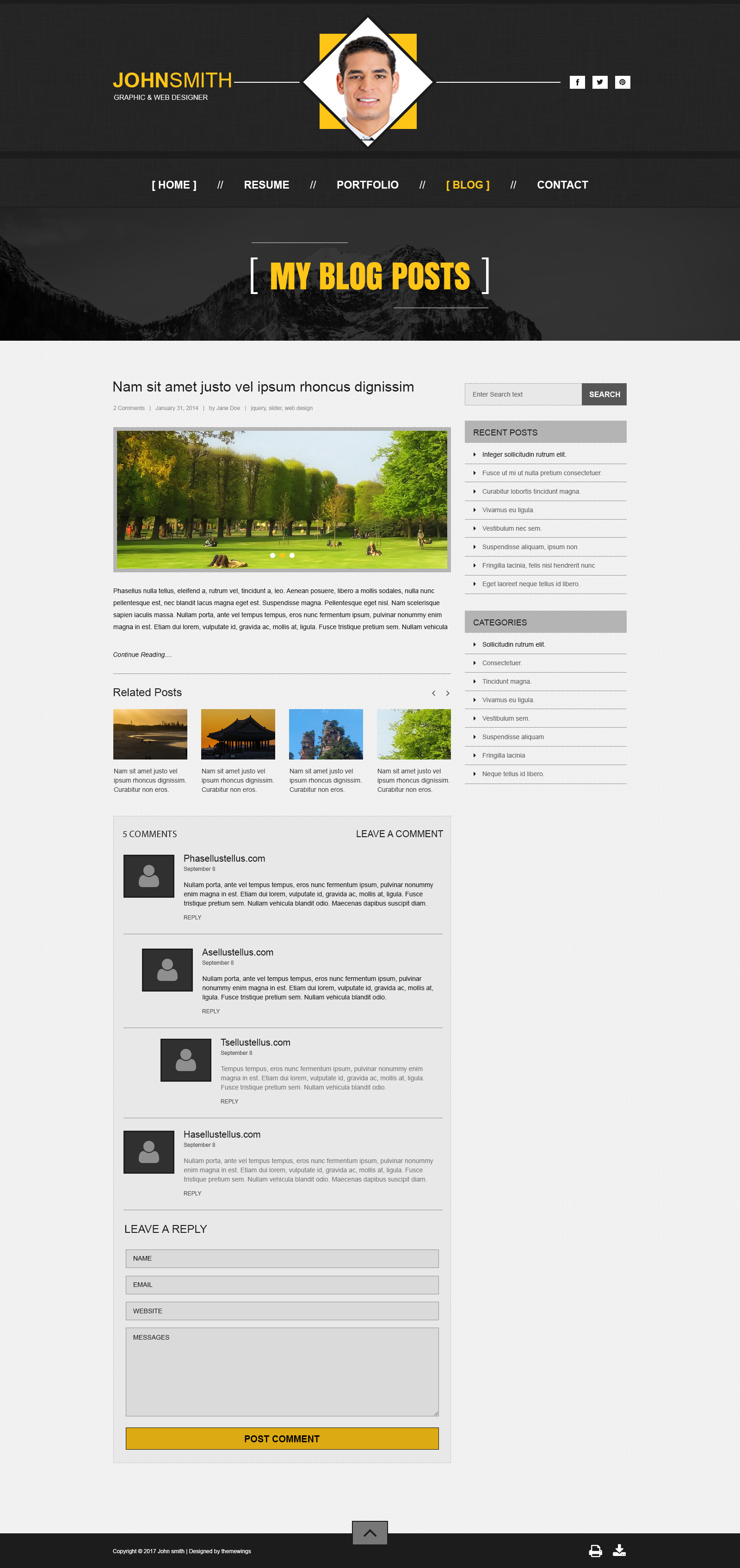 single page menu template