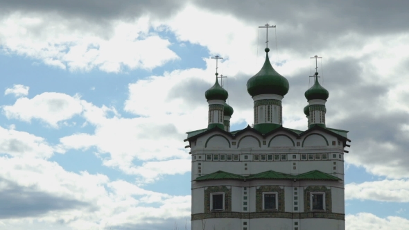 Dark Green Domes With Crosses Of Orthodox Church