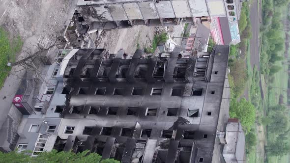 Vertical Video of a Destroyed Residential Building During the War in Ukraine alt