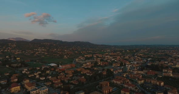 Sunset Time Aerial Skyline Panoramic View Of Venice (Venezia) At Veneto Italy