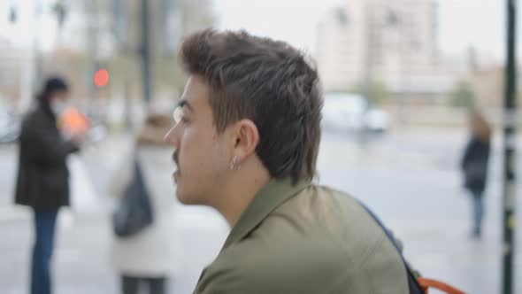 Close Up Portrait of Magician Walking in the Street and Finding People to Show Magic Tricks alt