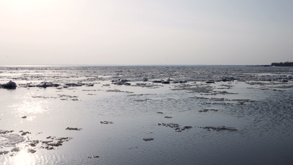  Ice Drift On The River. In The Spring The Ice Floats On The River