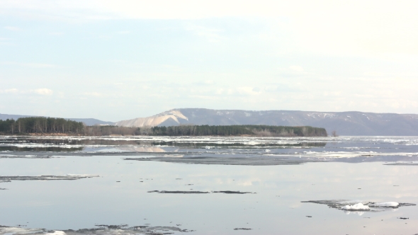   Ice Drift On The River. In The Spring The Ice Floats On The River