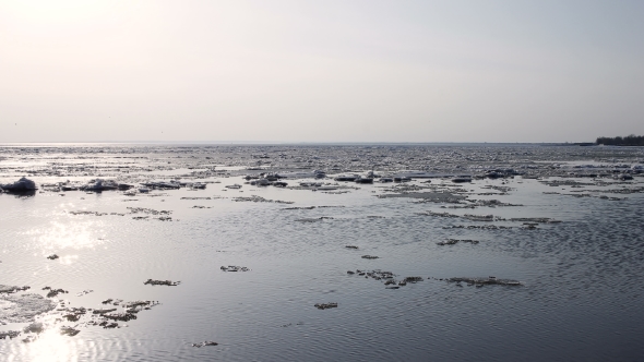   Ice Drift On The River. In The Spring The Ice Floats On The River