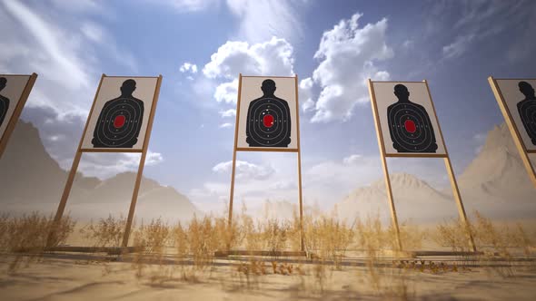 Shooting range with target riddling by bullets. Training practice or competition alt