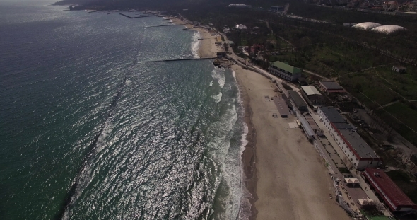 Waves And The Sea With Embankment Aerial Shoot