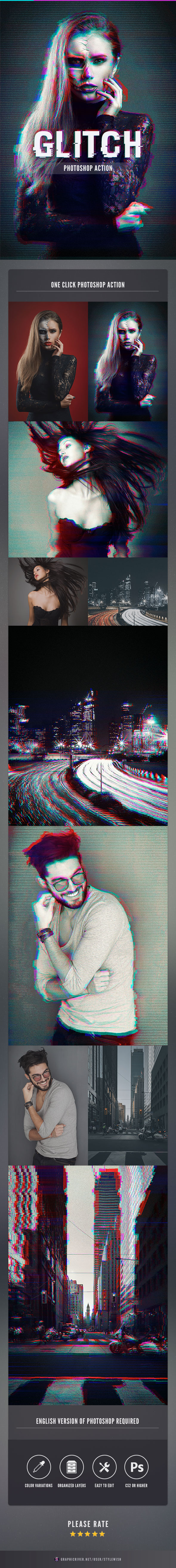 Glitch Photoshop Action - Photo Effects Actions