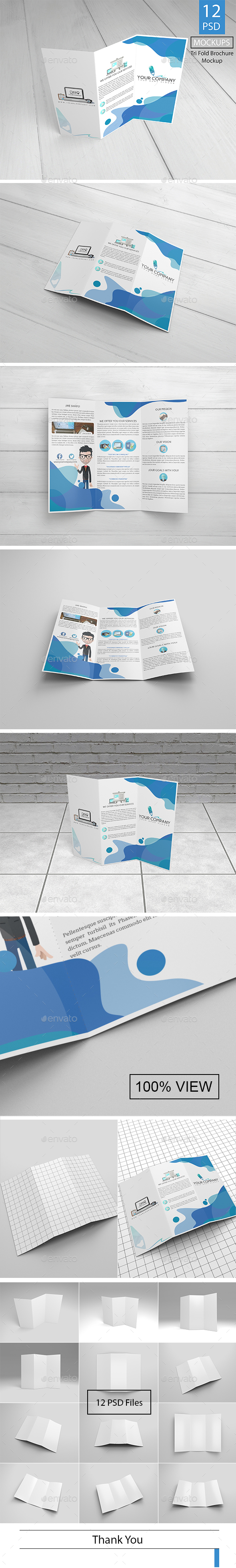12 Trifold Brochure Mockup - Product Mock-Ups Graphics