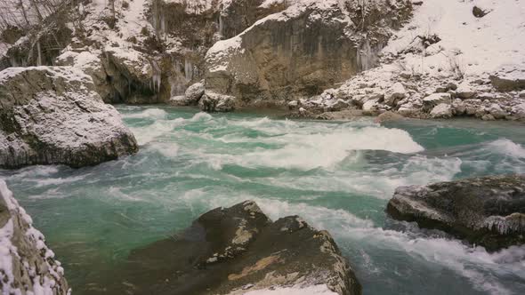 Picturesque Mountain River in Winter
