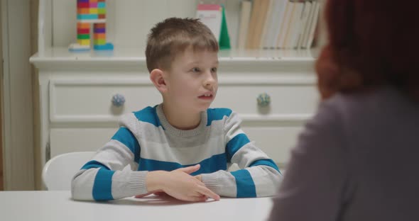 Autistic Boy Learning with Applied Behavior Analysis Therapist alt