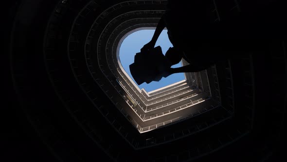 Dismissed, Business, Fired From Job. Bottom View. Was Fired, Dismissed From His Job. Silhouette alt