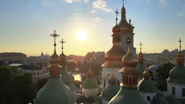 Kyiv. Ukraine. Aerial View : St. Sophia Church in the Morning at Dawn alt