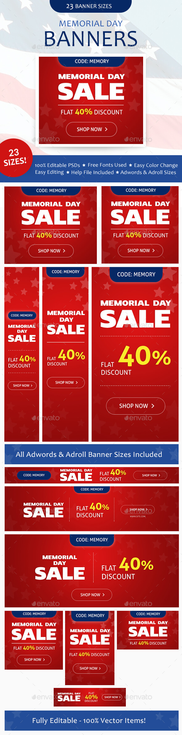 Memorial Day Banners Set - Banners & Ads Web Elements