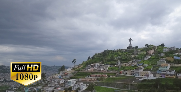 Aerial shots of Madonna statue, El Panecillo in Quito Ecuador 50p FullHD alt