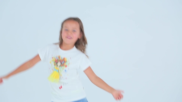 Little Girl Having Fun On a White Background