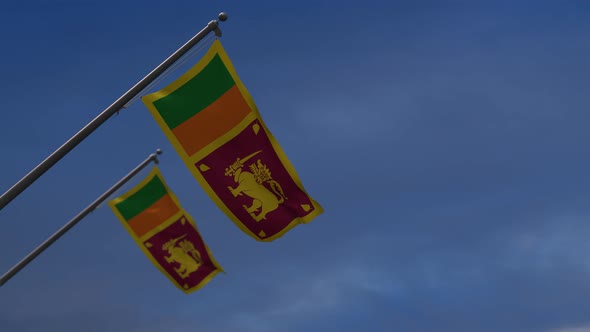 Sri Lanka Flags In The Blue Sky - 4K