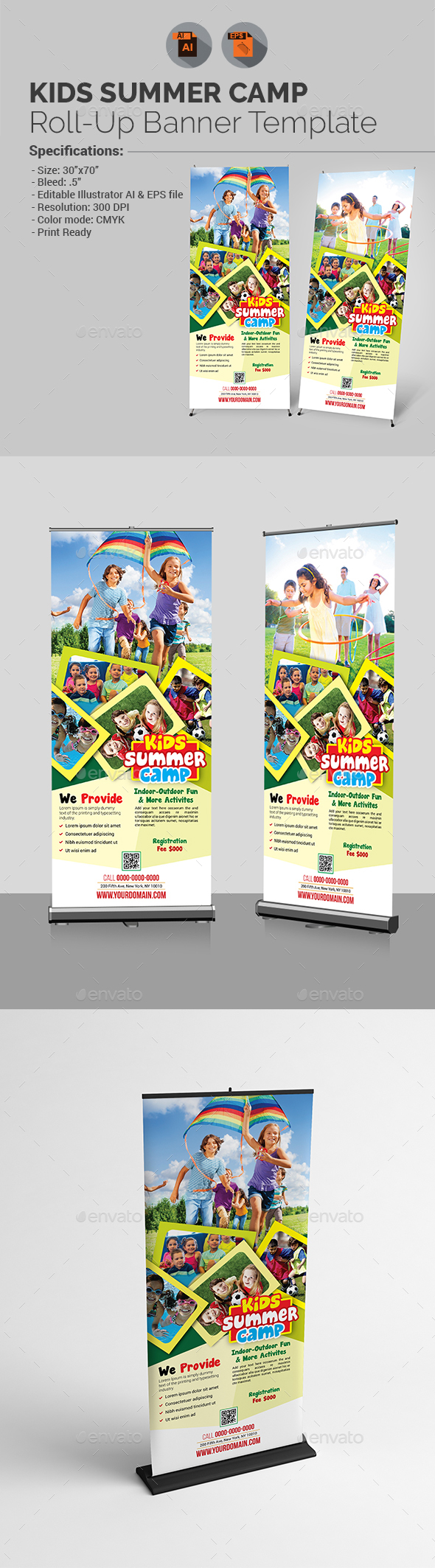 Kids Summer Camp Roll-up Banner Template