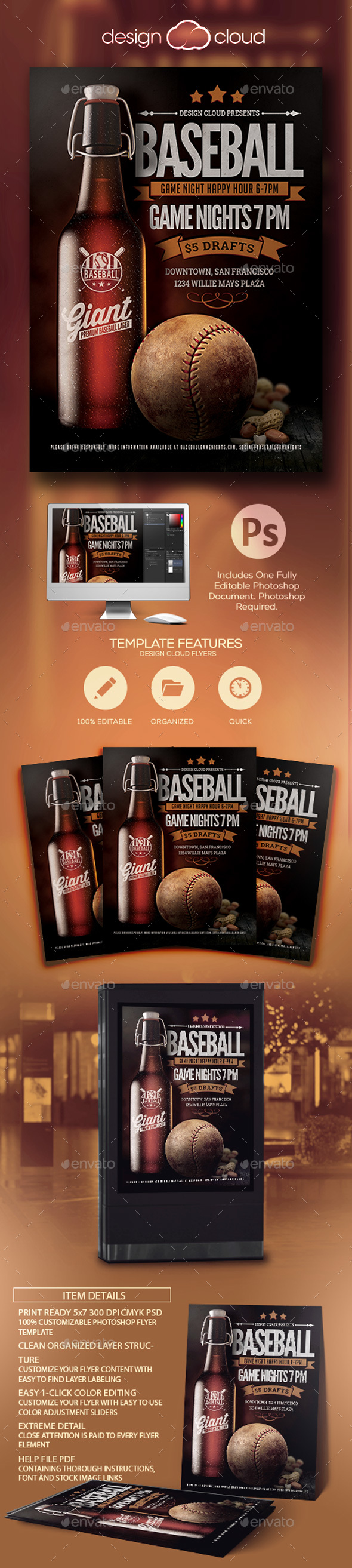 Baseball Sports Bar Promo Flyer Template - Sports Events