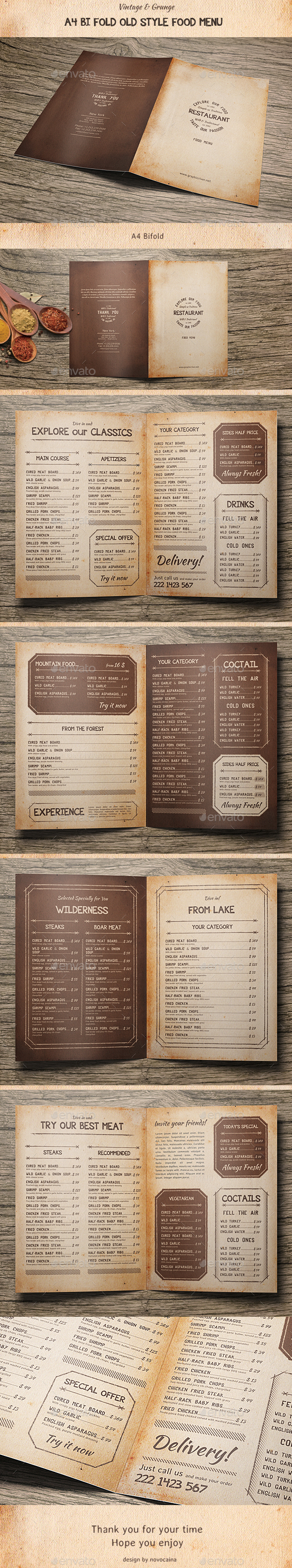 Old Style A4 Bifold Food Menu