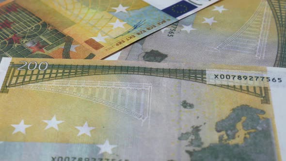 Two Hundred Euro Banknotes On Rotating Table