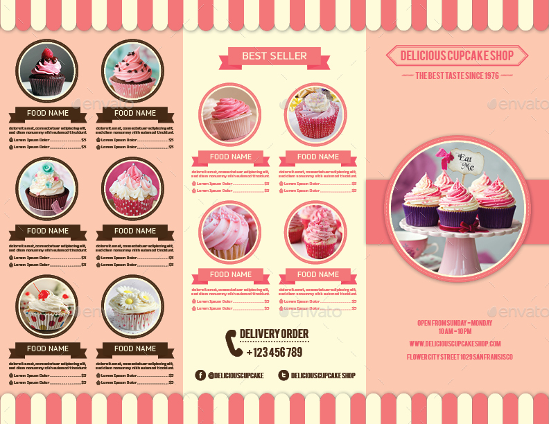 TriFold Cupcakes Menu Vol. 2, Print Templates | GraphicRiver