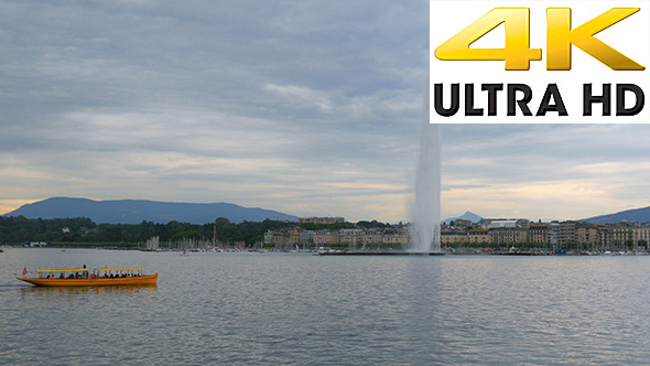 Jet d'eau Fountain at Geneva Lake in Switzerland