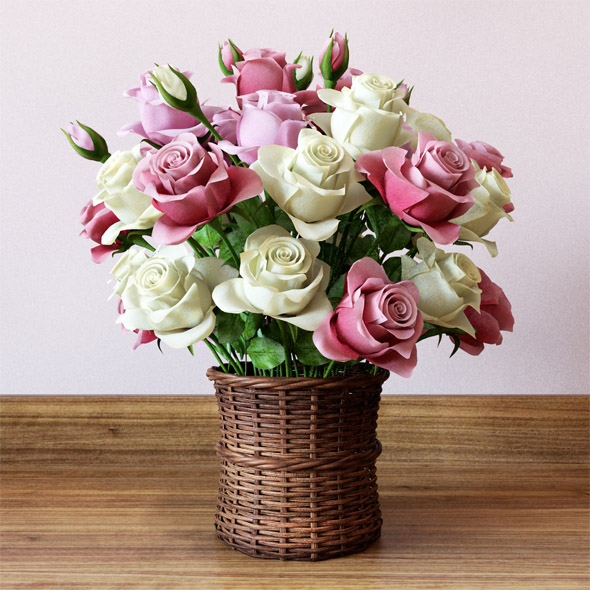 Basket with roses - 3Docean 15966272