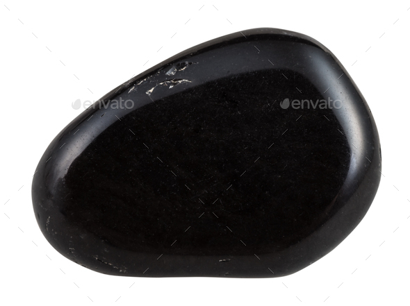 pebble of black obsidian gemstone isolated
