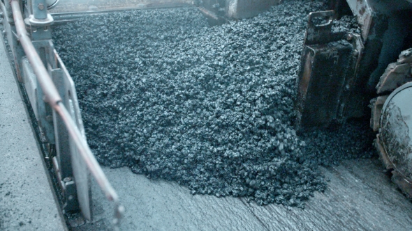 Asphalt Paver Machine During Road Construction, Road Construction Crew Apply Asphalt Layer alt