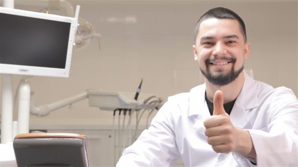 Dentist Show His Thumb Up At The Cabinet, Stock Footage | VideoHive