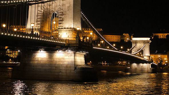 Chain Bridge view at night in Budapest