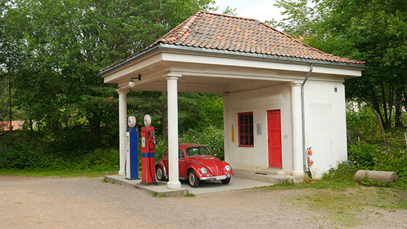 Historical Street With Gas Station, Industrial Age View, Oslo, Norway