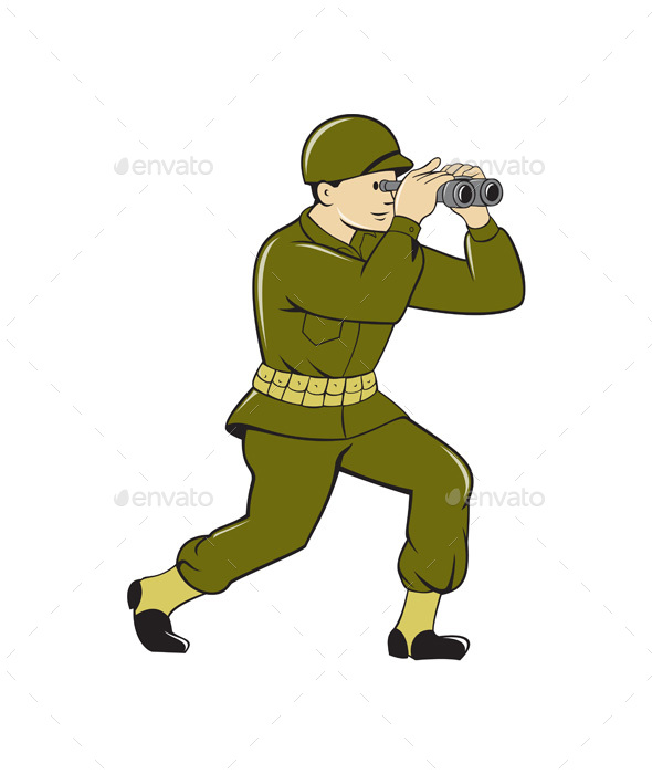 World War Two American Soldier Binoculars Cartoon by patrimonio |  GraphicRiver