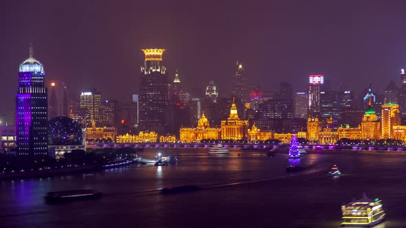 Shanghai Boats Sail Along Huangpu By Bund in China Timelapse alt