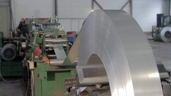 Metal Tape Is Moving on Rolling Machine