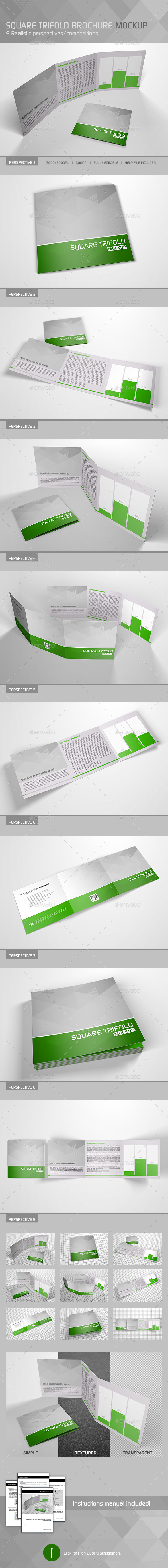 Realistic Square Trifold Brochure Mockup - Brochures Print