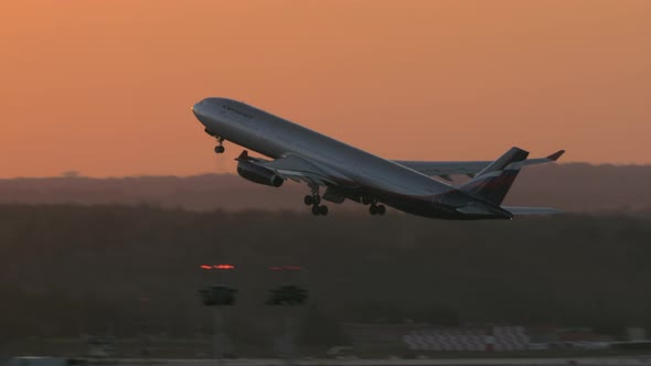 Aeroflot Airliner A330 Taking Off at Sunset alt