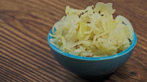 Fresh homemade sauerkraut in a bowl