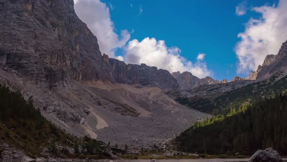 Timelapse of Clouds Over Lago Di Sorapis Lake Mountain Italy Dolomites alt