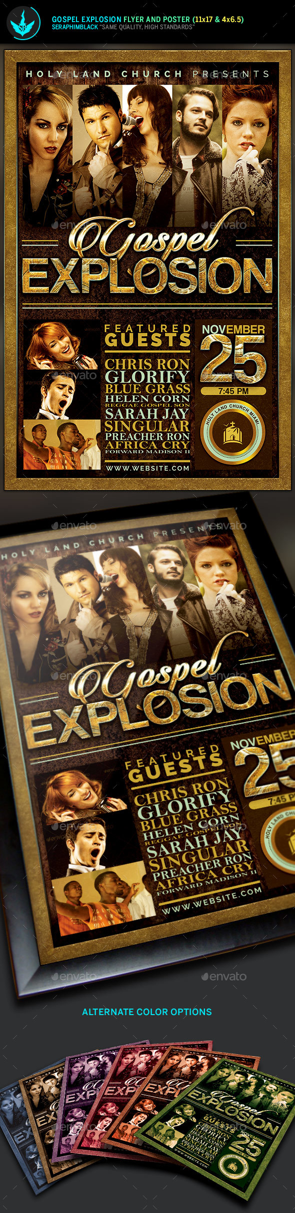 Gospel Extravaganza Church Concert Flyer plus Poster Template
